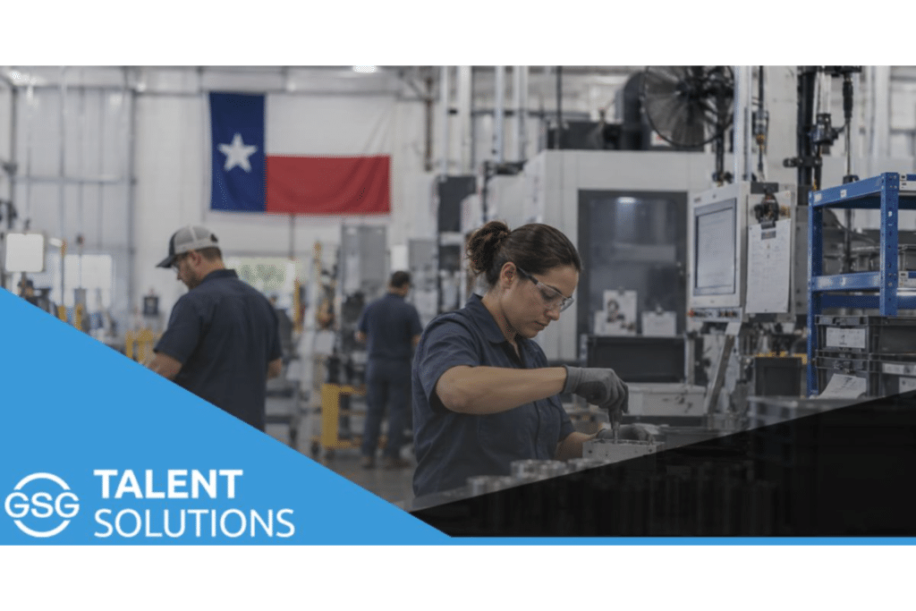 Manufacturing worker assembling precision components in a Central Texas production facility.
